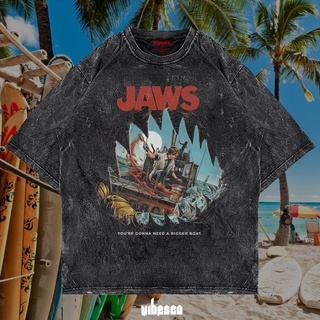 เสื้อยืดผ้าฝ้ายพิมพ์ลายขายดี เสื้อยืด พิมพ์ลายภาพยนตร์ JAWS ขนาดใหญ่ สไตล์วินเทจ