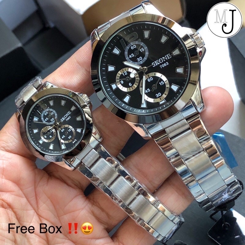 ดูคู่ นาฬิกาผู้ชาย นาฬิกา dw นาฬิกาข้อมือ Casio SKONE ( ได้2 เรือน ตามรูป ) ของแท้ 100% นาฬิกาคู่  Sale !!! (Silver Blac
