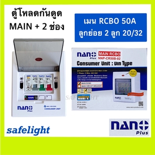 ตู้โหลดกันดูด MAIN + 2ช่อง NANO ครบชุด(เมนRCBO 50A/63A + ลูกย่อย 2 ลูก)