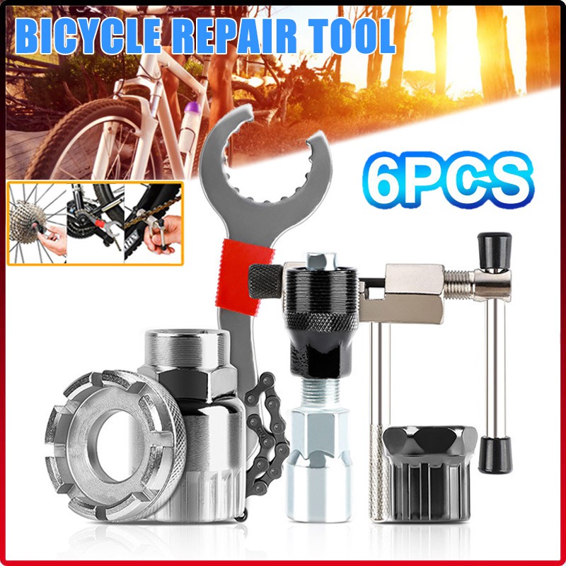 6pcs ซ่อมจักรยานชุดเครื่องมือชุด MTB Chain Crank ล้อ Extractor จักรยานกลางแจ้งเพลา Remover Chain Breaker Flywheel Remover ขี่จักรยานเหยียบ Remover Puller เครื่องมือ