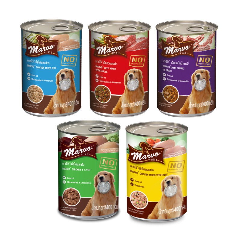 [ใส่SUPEMARVOลด15.-] Marvo มาร์โว่ อาหารสุนัขชนิดเปียก แบบกระป๋อง ขนาด 400 g. (เลือกรสได้)