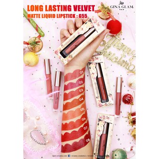 GINA GLAM LONG LASTING VELVET MATTE LIQID LIPSTICK : G55 จีน่า เกลม แมทท์ ลิควิด ลิปสติก เนื้อบางเบา ติดทน