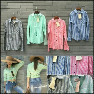 ZARA striped shirt (F) 4 colors เทา, เขียว, ชมพู, ฟ้าเชิ้ตลายทาง