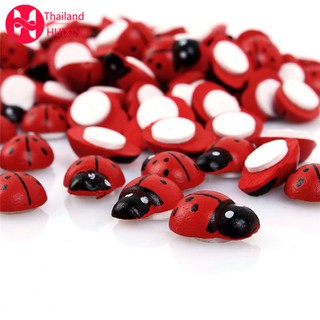 100PCS Beatles Shape Wooden Ladybird Ladybug Sticker Kids adhesive DIY Craft