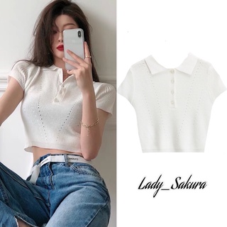 Lady_Sakura✨786-1/XH.AB#เสื้อแฟชั่นคอปก#เสื้อครอปใหมพรหมกระดุมหน้า 4 เม็ด