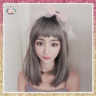 MORA วิกผม วิกผมสั้น วิกผมยาว วิกผมหน้าม้า ผมปลอม Wig วิกผมเกาหลี สี Chocolate 40 CM