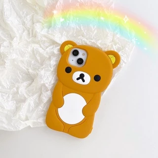 3D RilakkumaหมีซิลิโคนปลอกสําหรับIPhone 14 15 16 11 12 13 17 PLUS Pro MAXกันกระแทกป้องกันกรณี