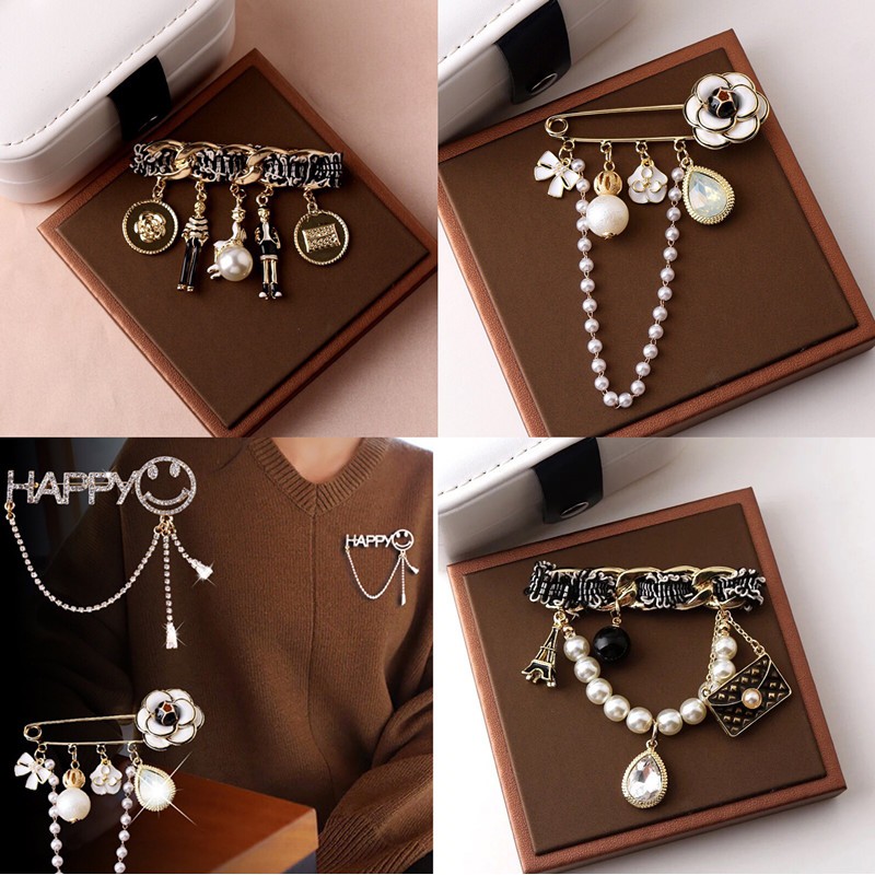 ประณีต Camellia ดอกไม้เข็มกลัด Retro Pearl Tassels เข็มกลัดอเนกประสงค์แฟชั่นอุปกรณ์เสริม