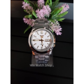 SEIKO 5 Automatic รุ่น SNKK07K1 นาฬิกาข้อมือผู้ชาย สายแสตนเลสสีเงิน เข็มสีทอง -ของแท้ 100% ประกัน1 ปี