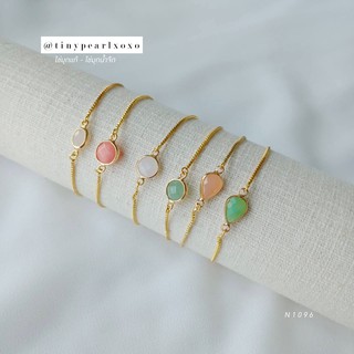 สร้อยข้อมือมินิมอล จี้หิน เพทาย คริสตัล หลากสี Free size หินสีชมพู สร้อยน่ารัก Minimal Bracelet Tinypearlxoxo N1096