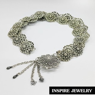 Inspire Jewelry เข็มขัดเทียมเงิน สีเงินรมดำ ตอกลายนูนต่ำ สวยหรู สง่างาม