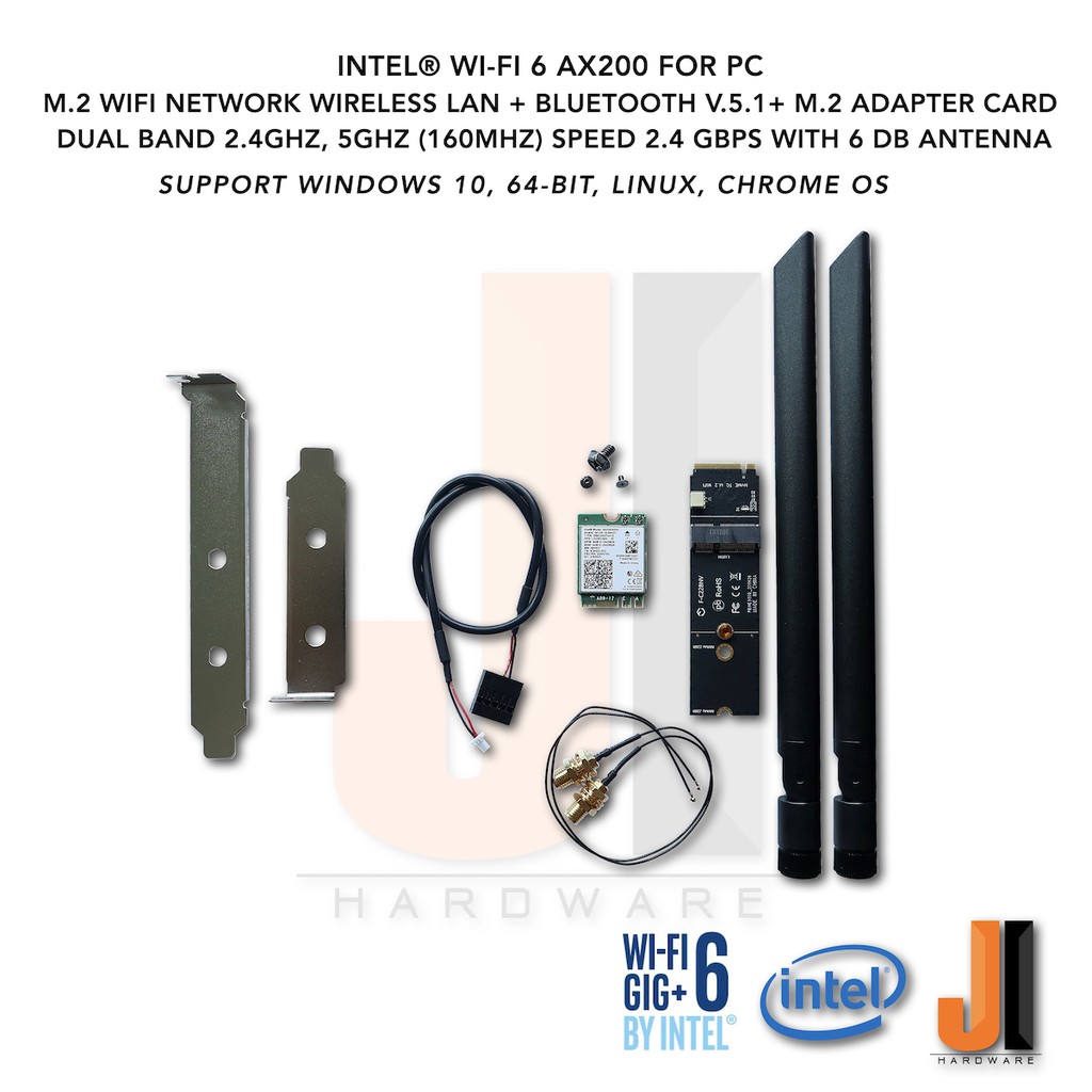 Intel® Wi-Fi 6 AX200 card for PC M.2 wifi network wireless lan with 6 DB Antenna (ของใหม่ไม่มีกล่อง)