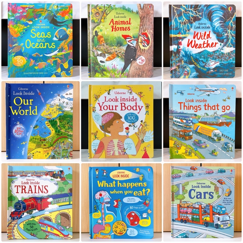 ครบทุกเล่ม มีแบบใหม่ หนังสือเด็ก Usborne look inside Airport train car our world space eat animal sea ocean job