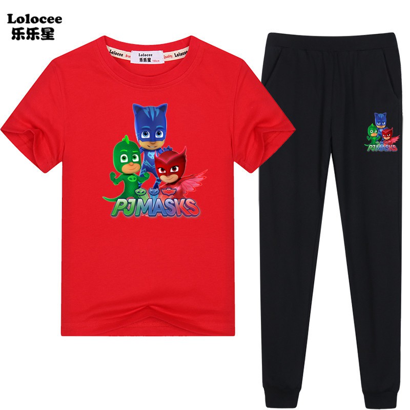 เด็กชายเสื้อผ้าฤดูร้อนชุดเด็กการ์ตูน PJ MASKS เสื้อยืดแขนสั้นและกางเกง Jogger ชุดเสื้อผ้าเด็กชุด