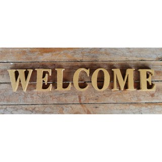 ชุดตัวอักษร​ภาษาอังกฤษ ไม้สัก​ "WELCOME" ตัวอักษรภาษาอังกฤษไม้สักแกะสลัก ขนาดสูง 3 นิ้ว งานแกะสลักไม้สักทำสีทอง