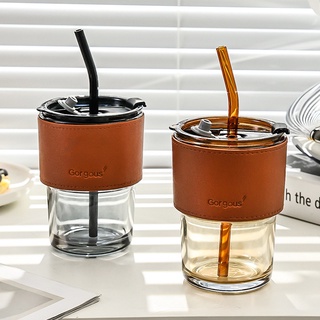 HOT!!! สินค้าราคาสุดพิเศษ แก้วกาแฟมินิพร้อมหลอดแก้ว มีที่จับกันความร้อน แก้วสูญญากาศ400ML (ZT-735)