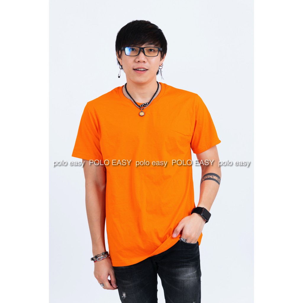 เสื้อยืดแฟชั่น ผู้ชาย T-Shirt Cotton 100% คอกลม แขนสั้น สีส้ม