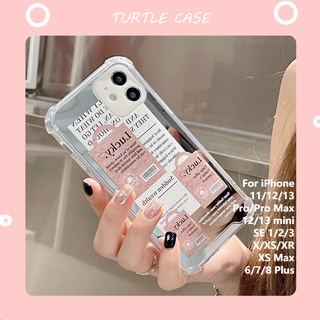 [พร้อมส่ง] เคสโทรศัพท์มือถือ แบบนิ่ม ลายฉลาก มีกระจก สําหรับ Apple iPhone 14 13 12 11 PROMAX XS XR XSMAX SE2020