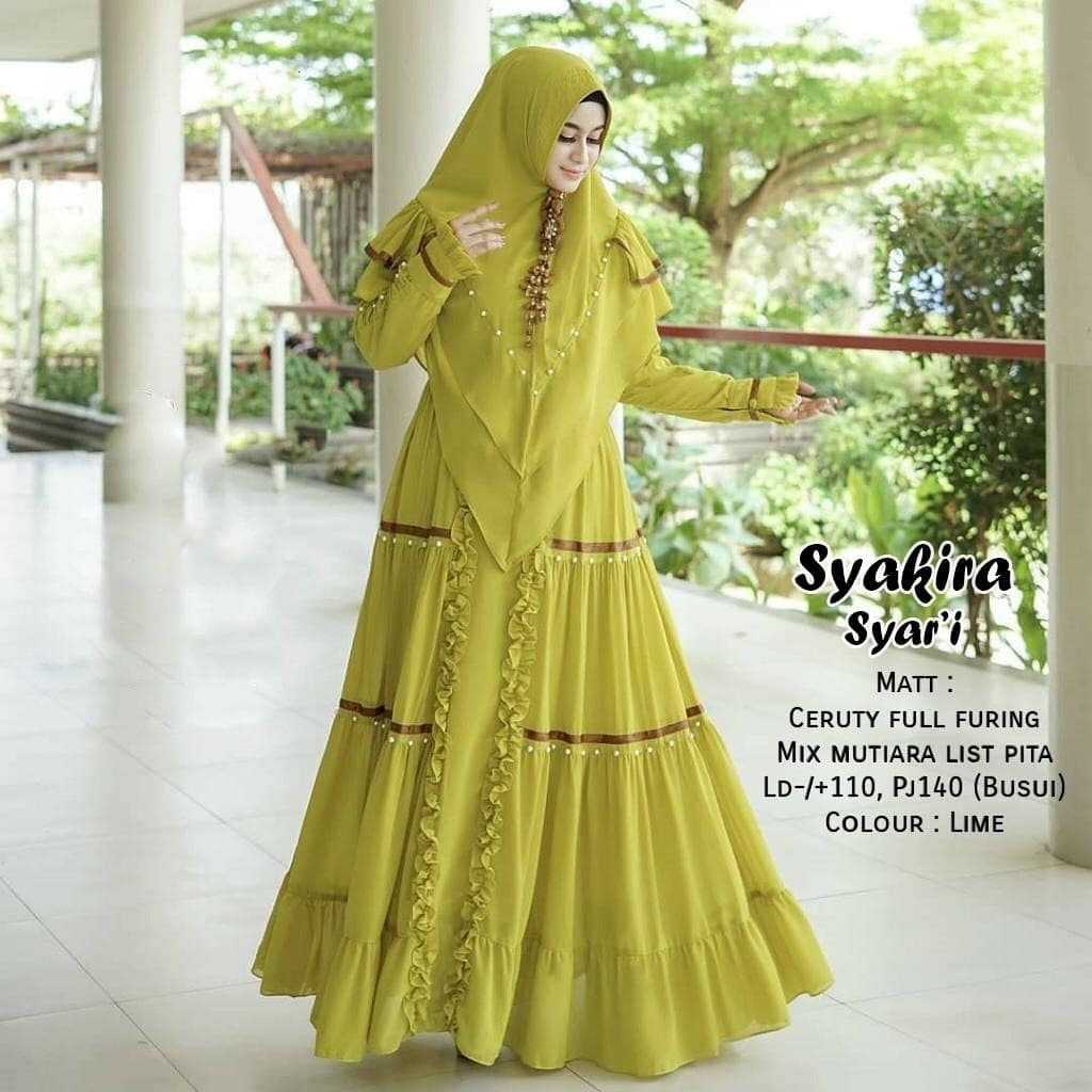 Areya Gamis Syari Set Hijab Syara Syari Gamis Ceruty Babydoll Full Puring / Gamis Syari / Syari Ceru