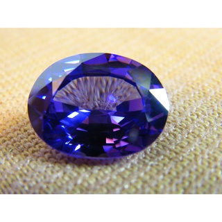 พลอย เพชรรัสเซีย รูปไข่ 16 CARATS (1 เม็ด) INK BLUE Gemstone Oval Shape CUBIC ZIRCONIUM STEP CUTTING GEMSTONE