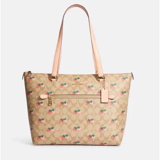 แท้!! 100% กระเป๋าสะพาย Coach Gallery tote ลาย strawberry สีน้ำตาลอ่อน ใหม่