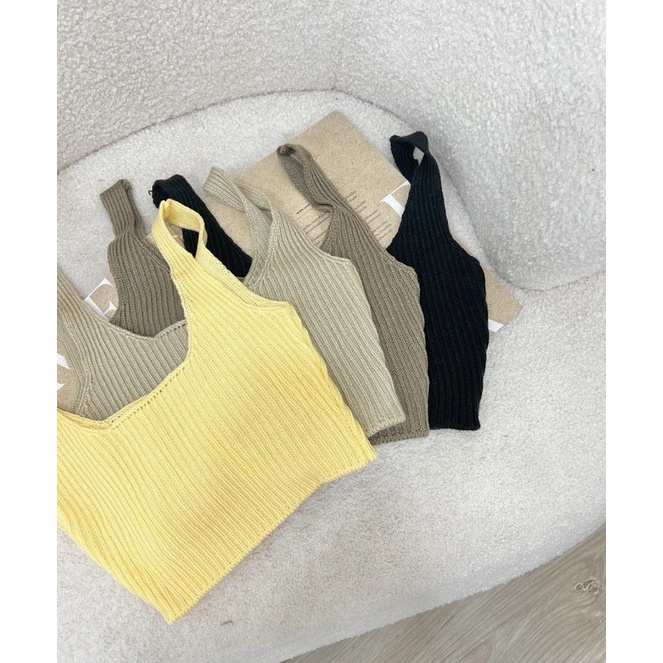 สายเดี่ยวครอป ร้าน 19dec.ourday สายเดี่ยว ไหมพรม สีน้ำตาลอ่อน