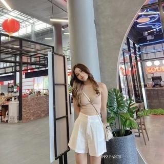 Linen01✨กางเกงขาสั้น ผ้าลินิน เอวสูง ซิปหน้า พรางต้นขา