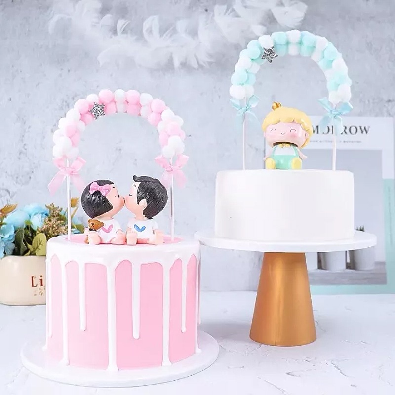 Cotton Ball Rainbow Curve Bridge เค้ก Topper โมเดิร์นเบเกอรี่ตกแต่ง Kek