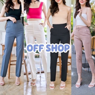 OFF SHOP พร้อมส่ง (OFF-KL-03)กางเกงขายาวเอวสูงไซส์S-XL รุ่นขากระบอกเล็ก 8ส่วน ซิปด้านหลัง