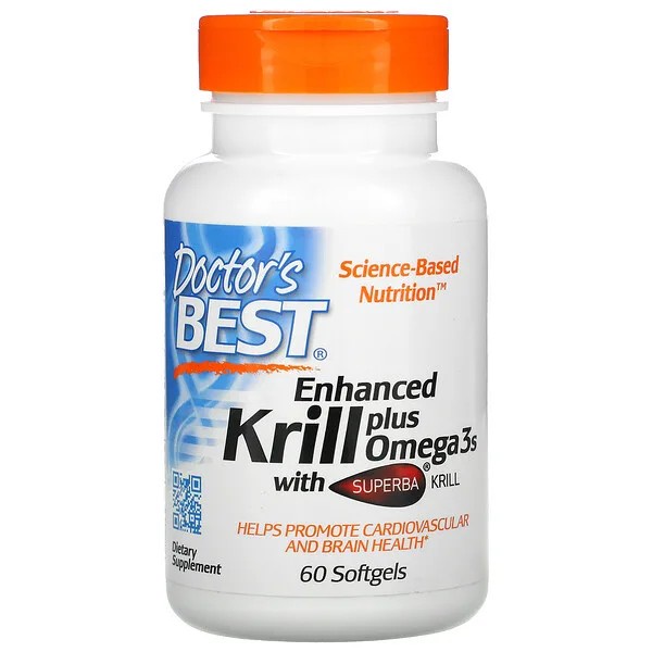 Doctor's Best, Enhanced Krill Plus Omega3s with Superba Krill, 60 Softgels คริลล์ออยล์ โอเมก้า3 ชะลอวัย