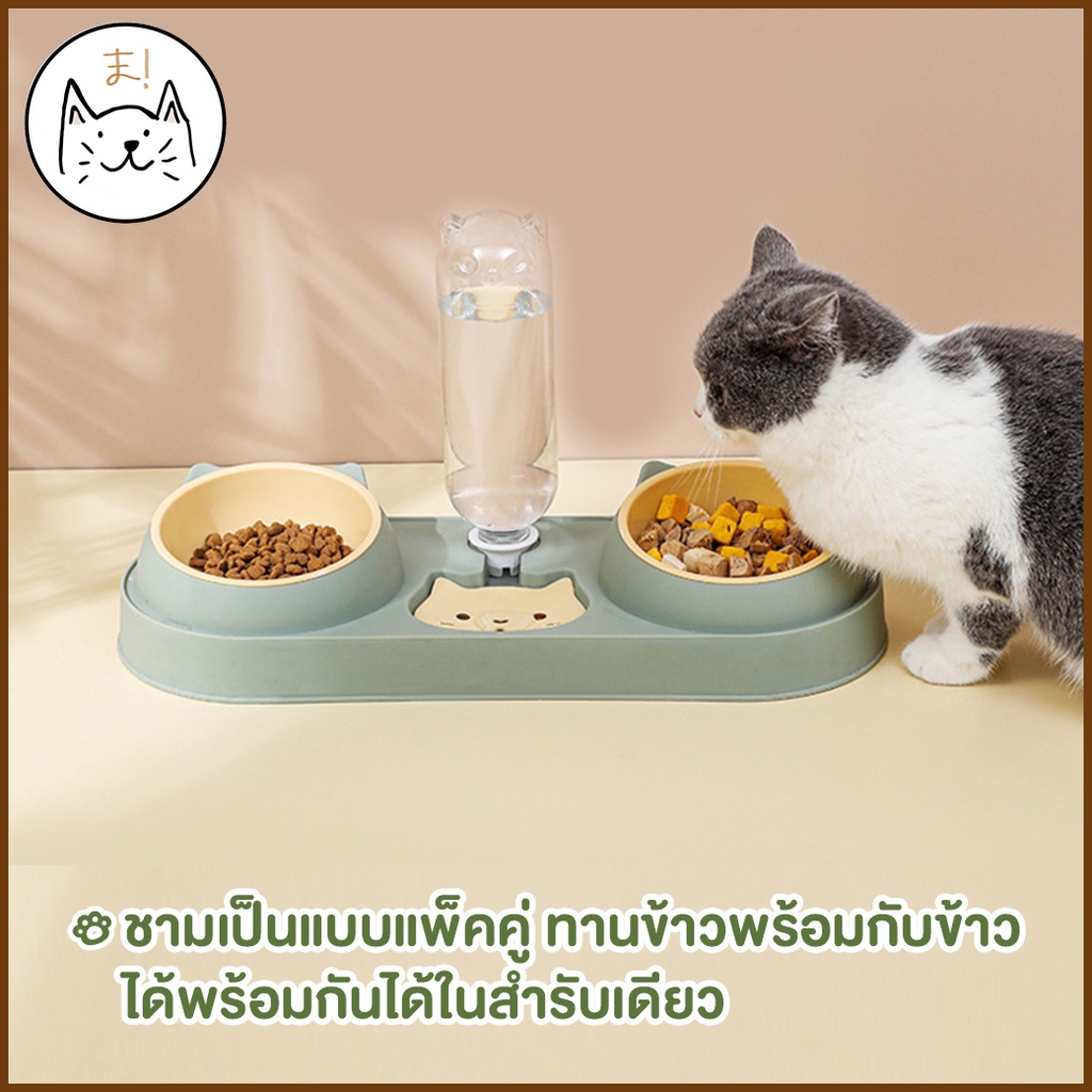 KUMAま ชามอาหารสัตว์เลี้ยง พร้อมที่ให้น้ำอัตโนมัติ ชามข้าวสุนัข แมว รูปที่ 2