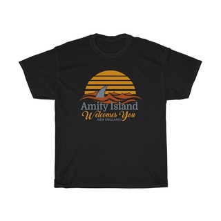 【Hot】เสื้อยืด พิมพ์ลาย Amity Island Beach Quints Shark Fishing สีกรมท่า ไซซ์ S ถึง 3XL