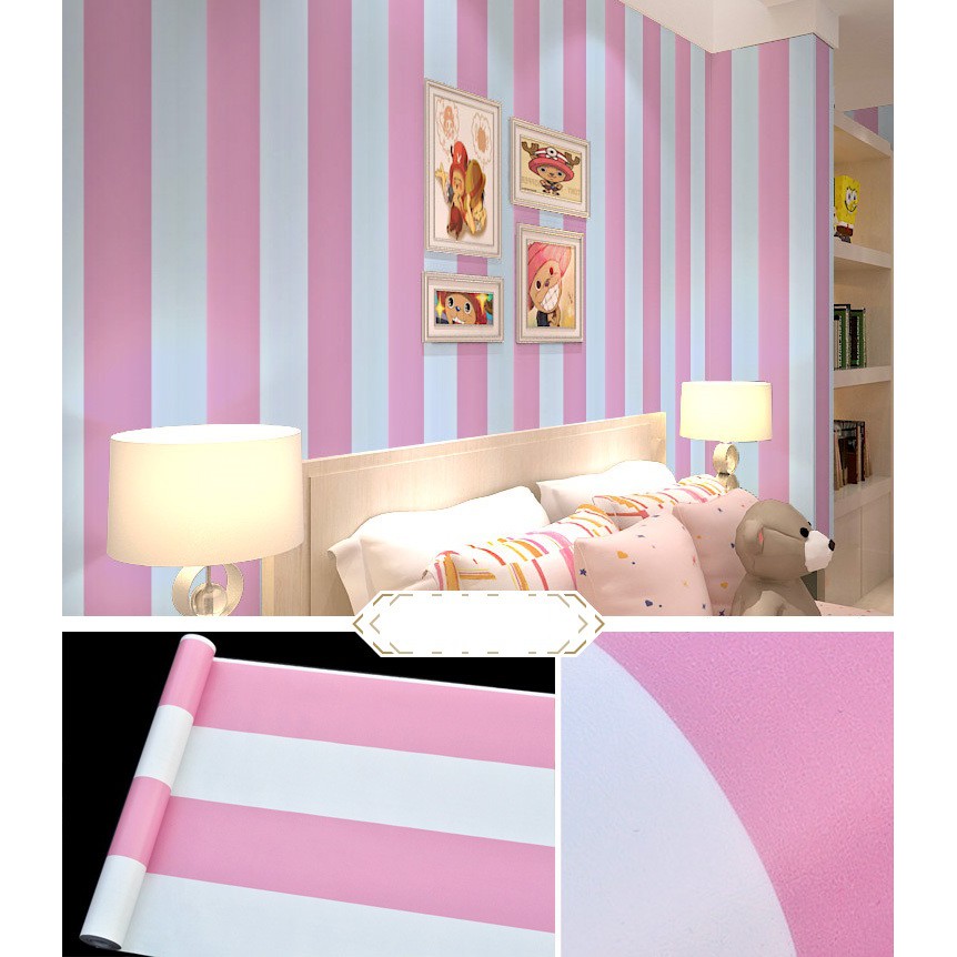 Wallpaper ลายทางสีชมพู-ใหญ่ วอลเปเปอร์สติ้กเกอร์ ติดผนัง โมเดิร์น