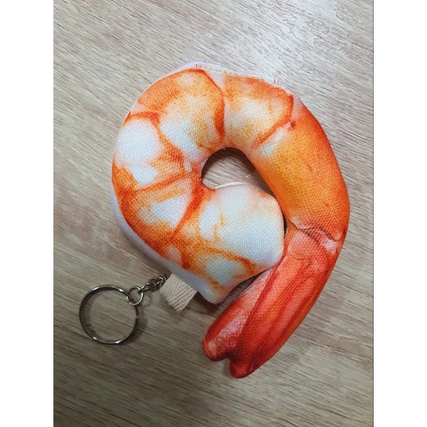 พวงกุญแจอาหาร กุ้งนึ่ง ทรงกลม ขนาด 13-14 ซม ของชำร่วย ของที่ระลึก ของแจกลูกค้า
