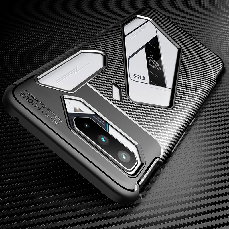 สําหรับ Asus ROG โทรศัพท์ 5 / ROG โทรศัพท์ 5 Pro / ROG โทรศัพท์ 5 Ultimate Luxury คาร์บอนไฟเบอร์กรณีเนื้อซิลิโคน Bussness กันกระแทก
