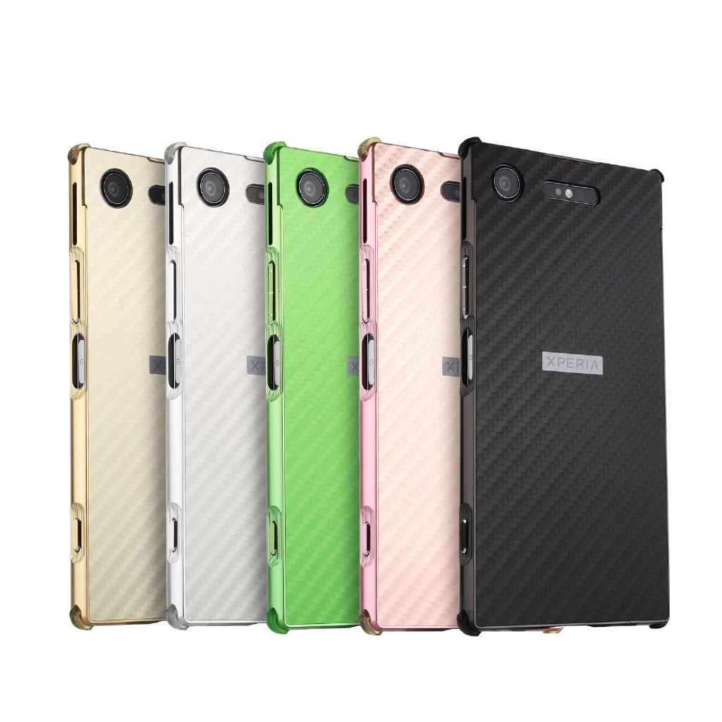 เคส สำหรับ Sony Xperia XZ1 Hybrid Metal Bumper + Carbon Style Backboard