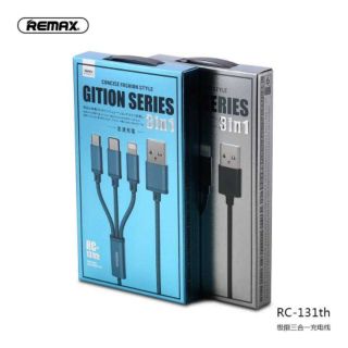 REMAX 3 in 1 DATA cable สายชาร์จ แบบสายผ้า 3หัว ใช้สำหลับ iPhone + Micro + Type C รุ่น RC-131th