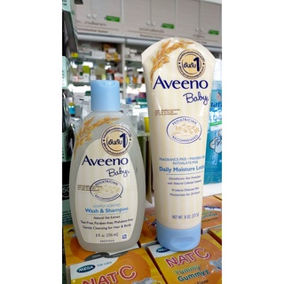 AVEENO BABY WASH&amp;SHAMPOO, DAILY MOISTURE LOTION อาวีโน่เบบี้ วอช&amp;แชมพู 8ออนซ์,เดลี่มอยซ์เจอร์โลชั่น 8ออนซ์ฉลากไทย