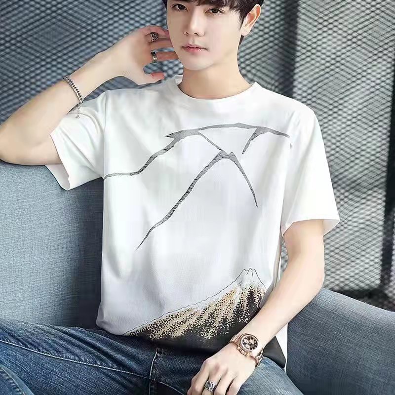 ส่งเร็วเสื้อยืดแขนสั้นผู้ชายเสื้อยืดคอกลมสไตล์เกาหลีฤดูร้อน Men's short sleeve T-shirt - รูปที่ 5