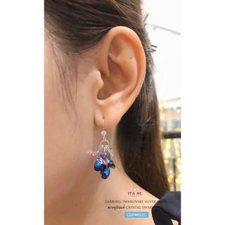 ต่างหูเงินแท้ ต่างหู CRYSTAL SWAROVSKI เรือนเงินแท้ แบบเกี่ยว (งานเงินแท้ชุบโรเดียม/ทองคำขาว) ชิ้นนี้สวยมากๆ เลยนะคะ ต่างหูแบบระย้า เล่นแสงดีมากๆ : CZJEW0225