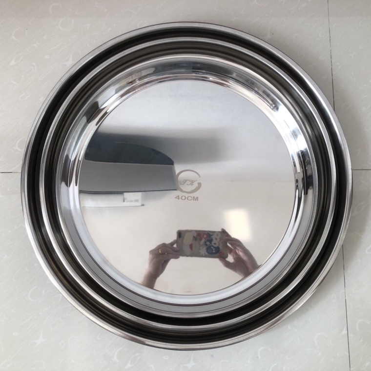 ถาดสแตนเลส ถาดเสริฟ ถาดกลม ถาด (หนา) ขนาด 40/45/50/55/60/65/70 ซม.(ตราTK) - รูปที่ 5