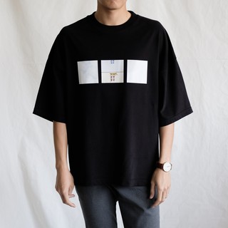 เสื้อยืดคอกลมเสื้อยืดโอเวอร์ไซส์ GURETO : 3Blocks (Black)S-3XL