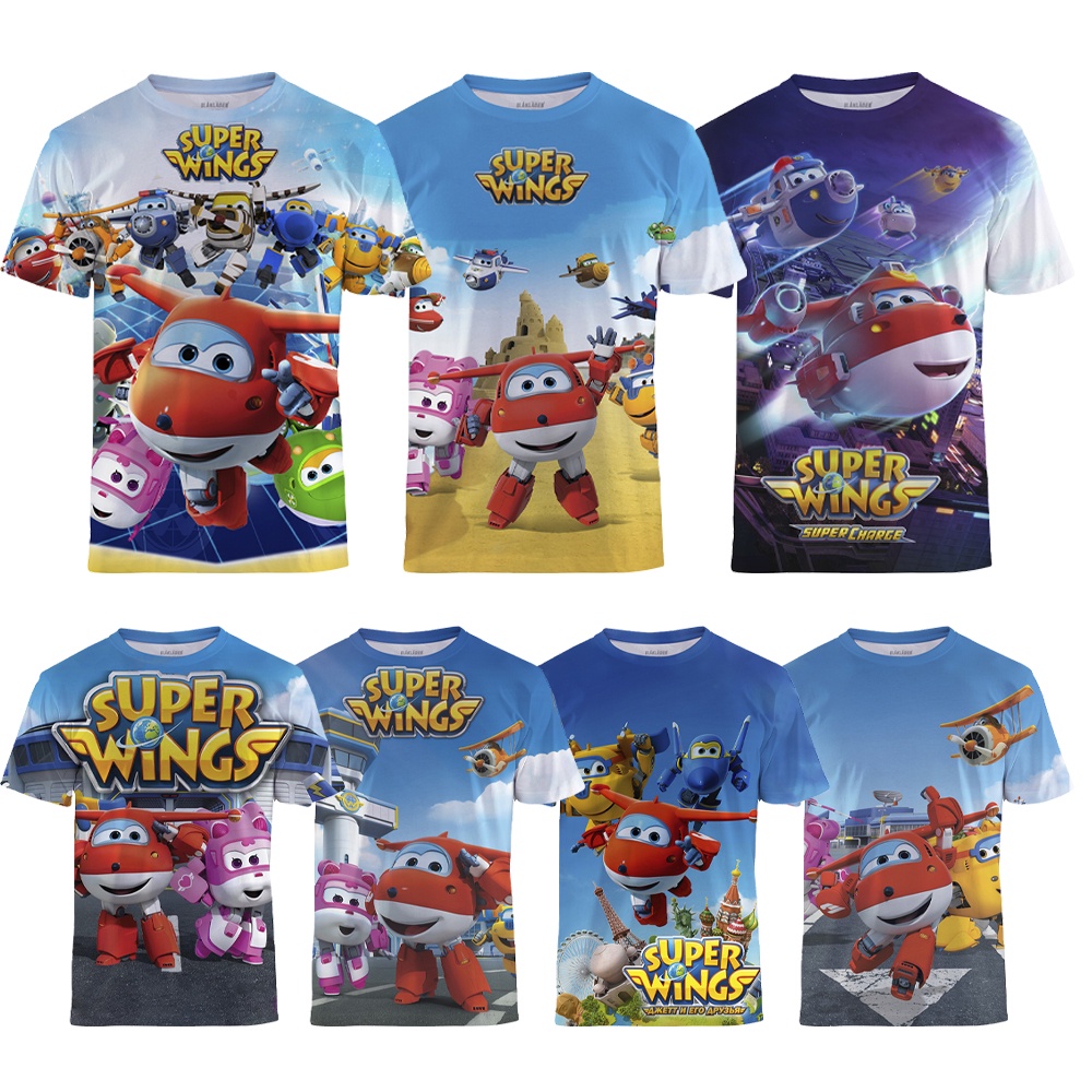 Super Wings Boys เสื้อยืดแขนสั้น Super Wings 3D พิมพ์การ์ตูน T เสื้อ