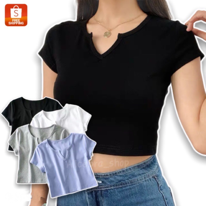 𝗔𝗟𝗜𝗖𝗘𝗕𝗥𝗔 พร้อมส่ง10สี!! เสื้อครอปครึ่งตัว อกV น่ารักมากอผ้าคัตตอน