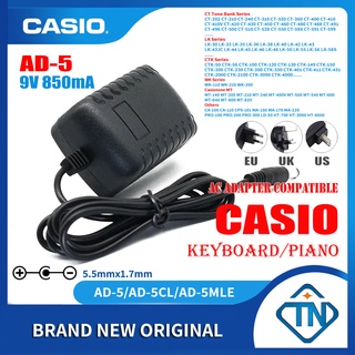 อะแดปเตอร์พาวเวอร์ซัพพลายเปียโนคีย์บอร์ด 9V 850mA AD-5 AD-5MLE สําหรับ Casio LK-55 LK-56 LK-60 LK-70S LK-73 LK-90 LK-93TV LK-94TV