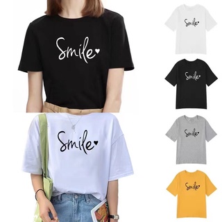 Tee เสื้อเบลาส์ - แฟชั่นเกาหลีเสื้อยืดลายคอกลมสําหรับผู้หญิง Unisex Tops Tees (M ถึง L Size) ยิ้ม