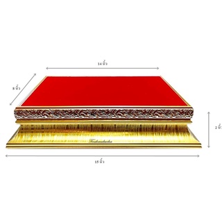 ฐานรองพระลายไทยทอง กำมะหยี่แดง ขนาด 14x8 นิ้ว ฐานสูง 2 นิ้ว [ลายไทยทอง]