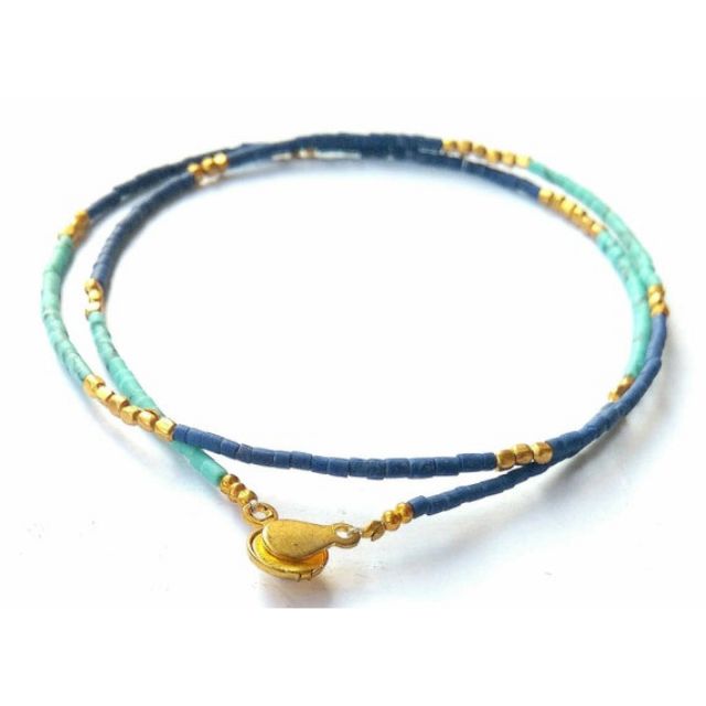 สร้อยหินเทอร์คอยส์ ลาพิสลาซูลี่ natural turquoise and lapis lazuli necklace