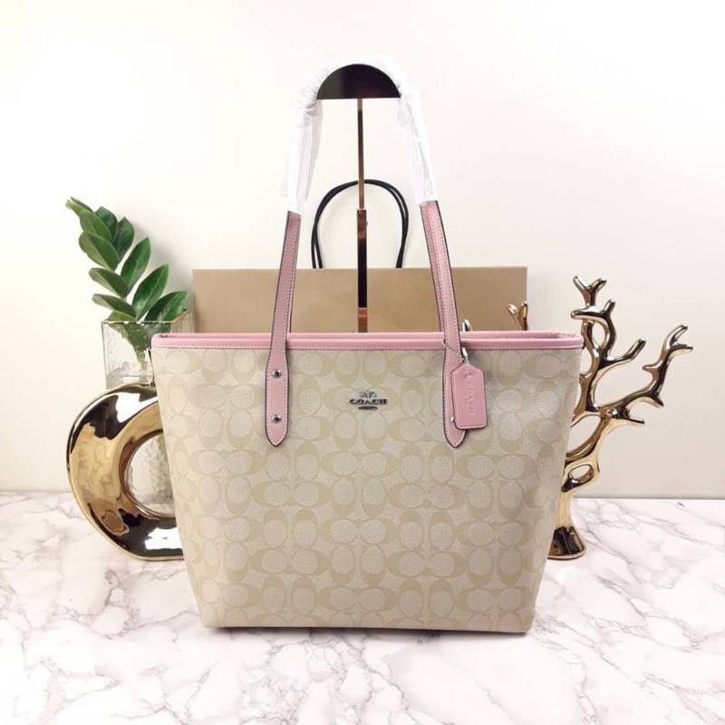 COACH CITY ZIP TOTE IN SIGNATURE COATED CANVAS (COACH F58292) 🔻SIZE : 16" (ปากL) x 10 1/2" (H) x 5 1