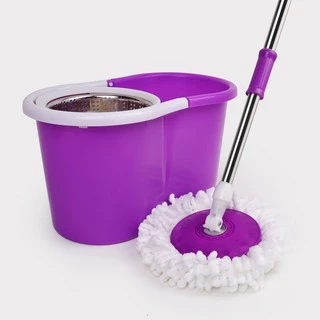 AT.SuperShop ไม้ถูพื้น Spin Mop ชุดถังปั่นม๊อบ สแตนเลส พร้อม ผ้าม็อบ ไมโครไฟเบอร์ 2 ผืน 9814